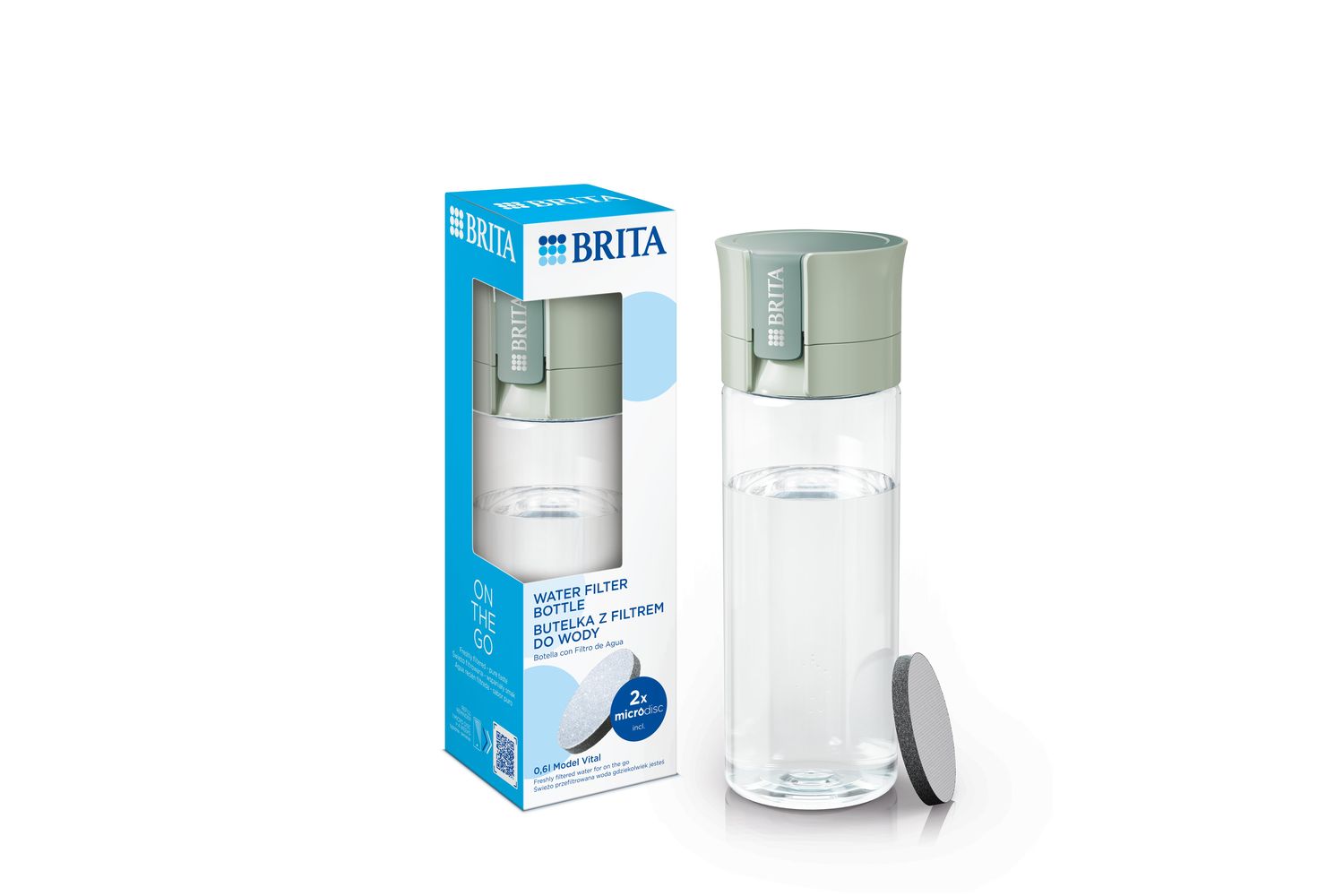 Brita Water Filter Bottle Light Green | Water Filter Bottle | Plastic | 0.6 Litre