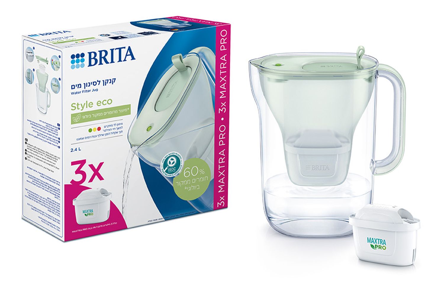 Brita Style Eco Powder Green Water Filter Jug | Water Filter | 2.4l
