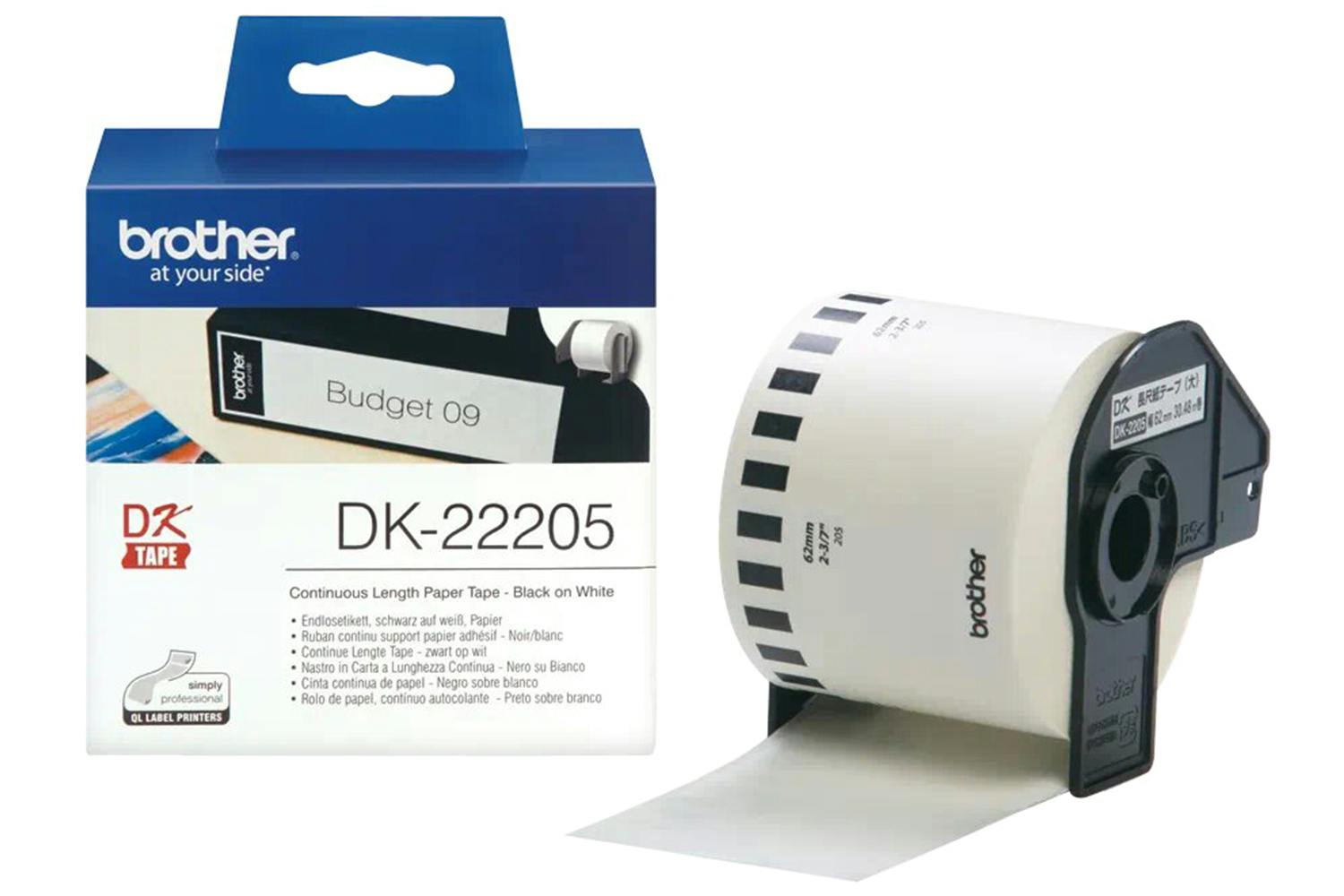 Brother DK-22205 Paper Label Roll | 62mm | Black/White