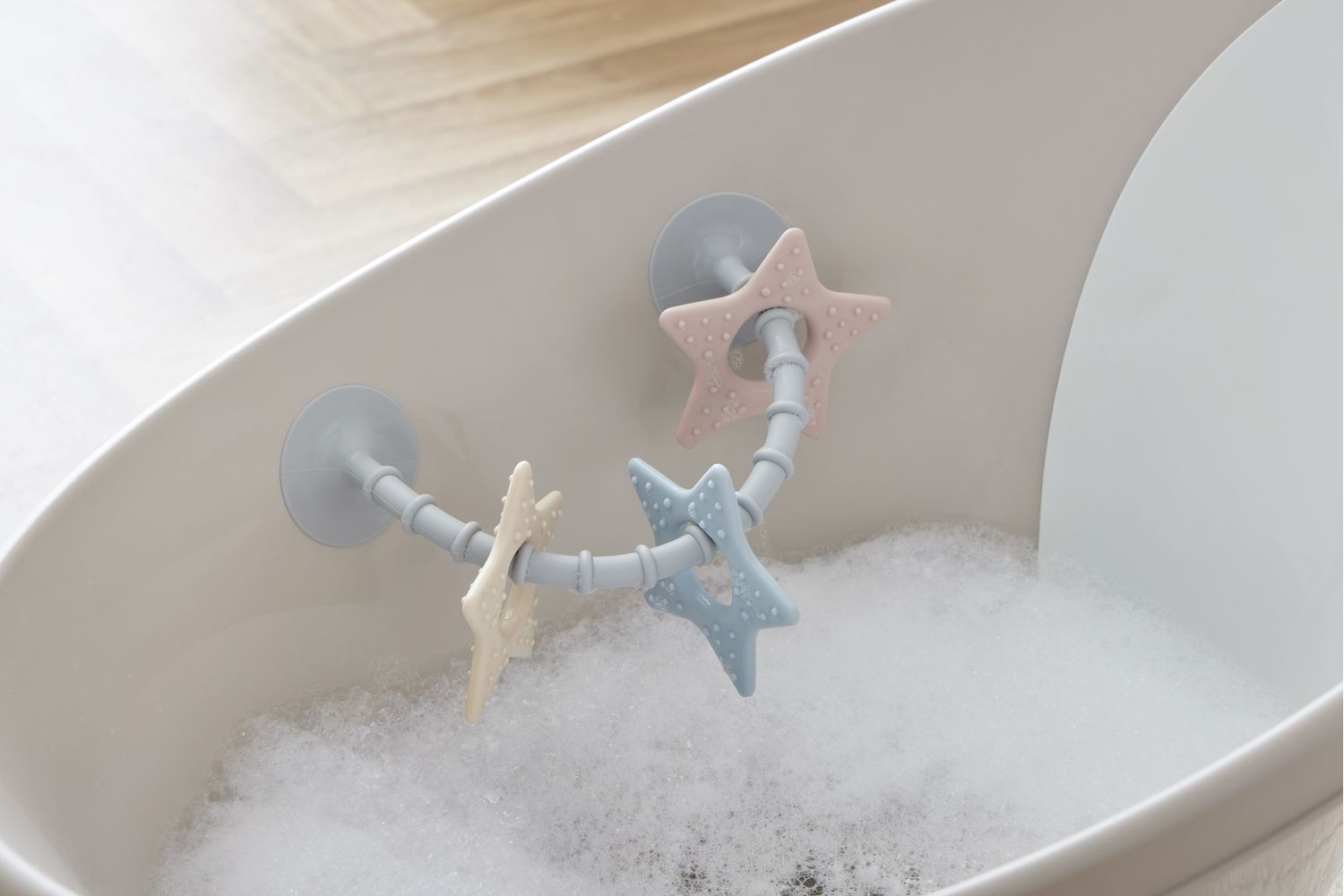Shnuggle Stick N Play Sensory Star Toy And Teether | Baby Bath And Highchair Toy | Food Grade Silicone | Multi