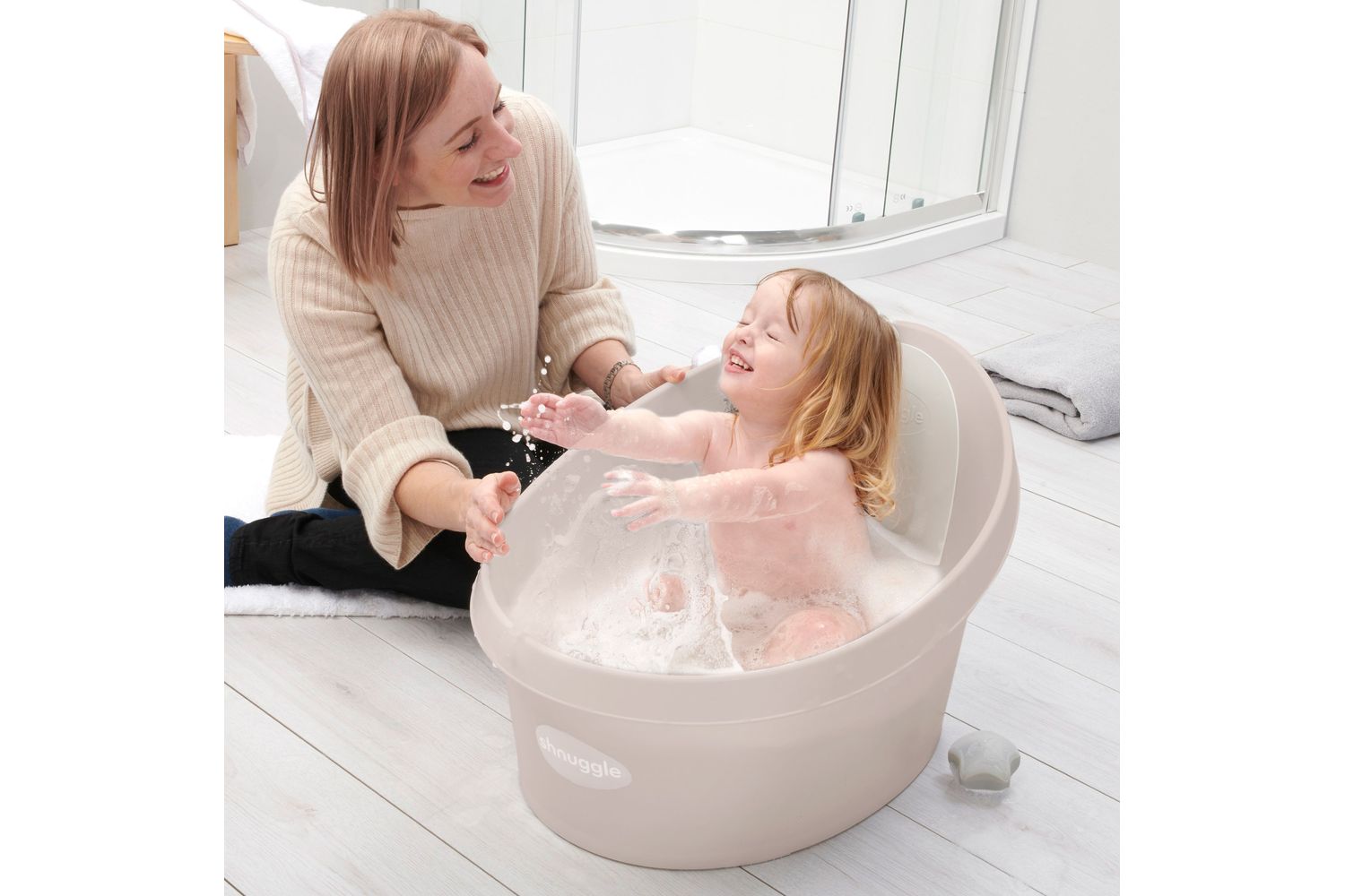 Shnuggle Toddler Bath Tub | Child Bathtub Seat Support | Taupe