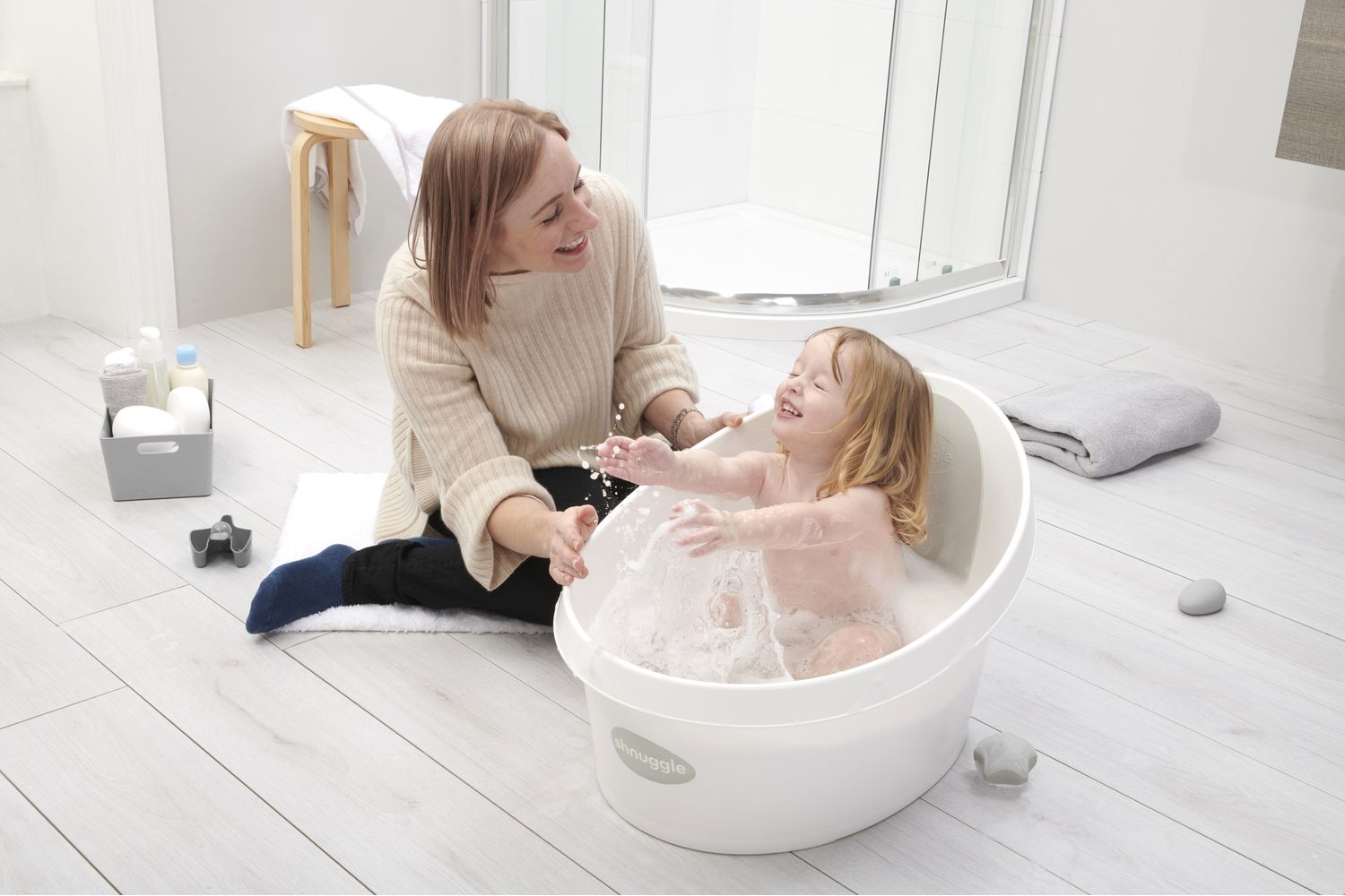 Shnuggle Toddler Bath Tub | Child Bathtub Seat Support | White Grey