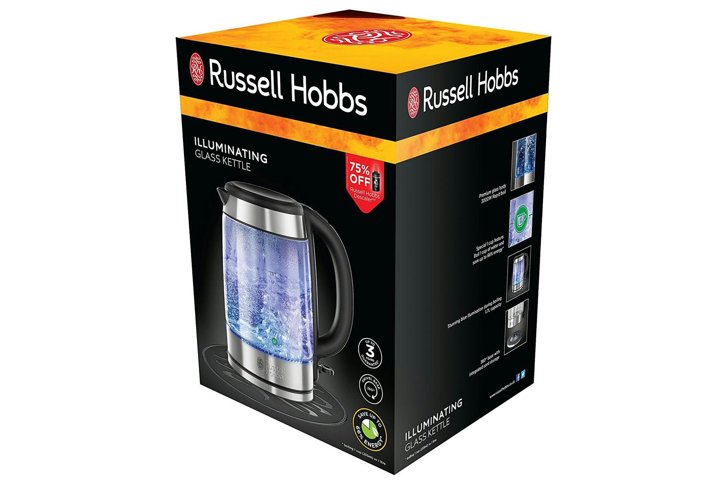 Russell Hobbs 21600 Illuminating Glass Kettle, 1.7 L - Bl https