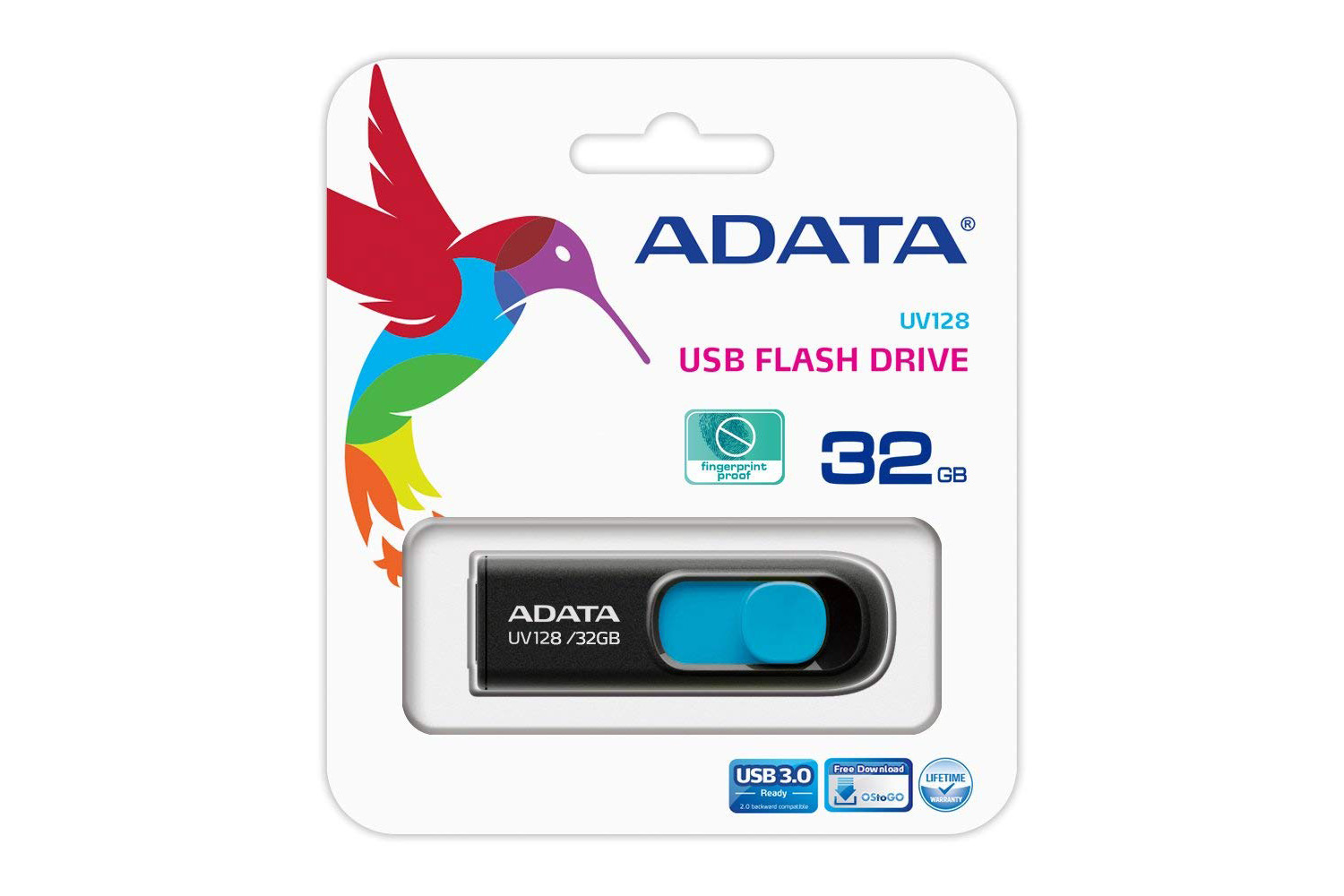 ADATA UV128 USB Flash Drive | 32GB | Black/Blue | Ireland