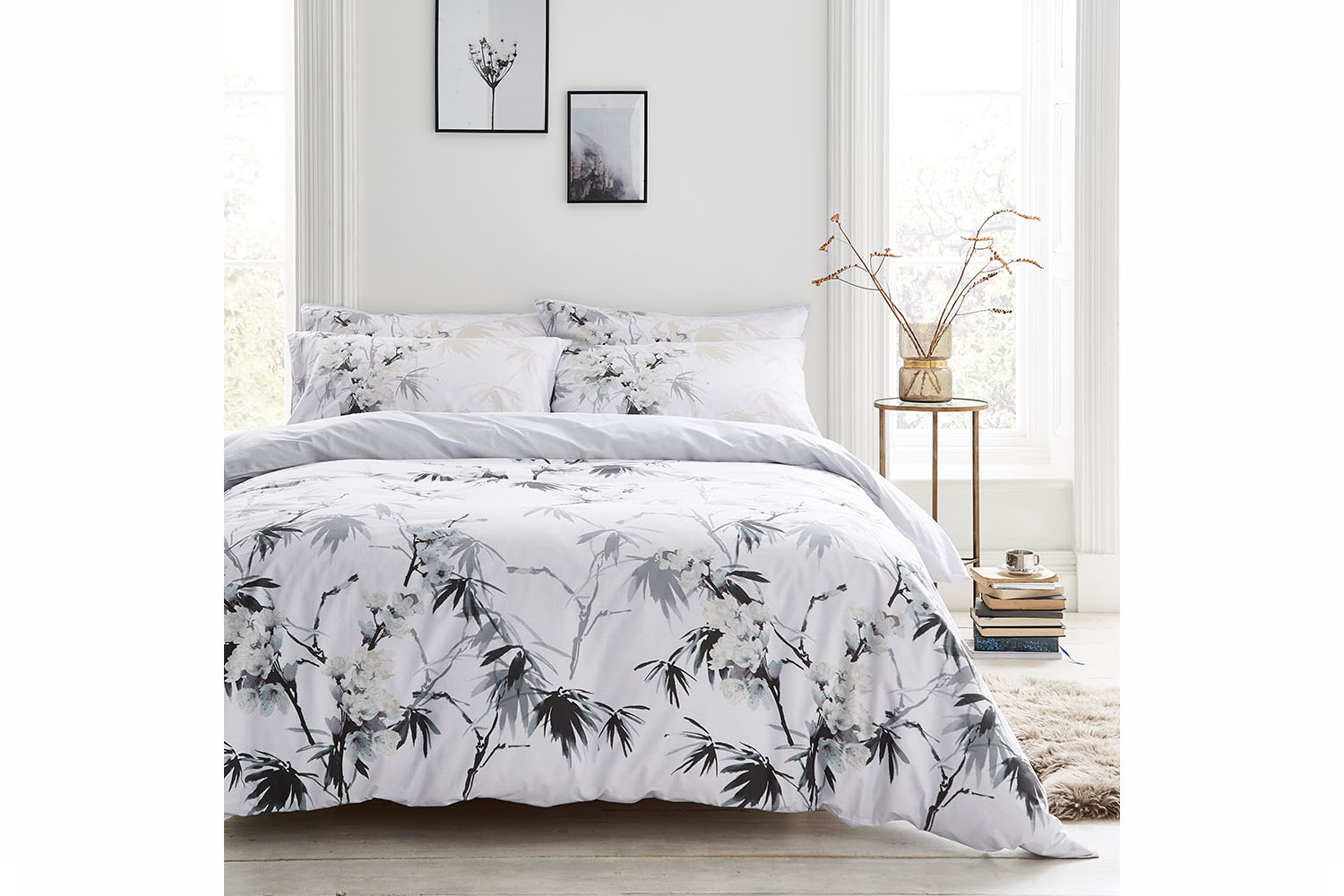 Kyoto Duvet Cover Set Double White Grey Ireland