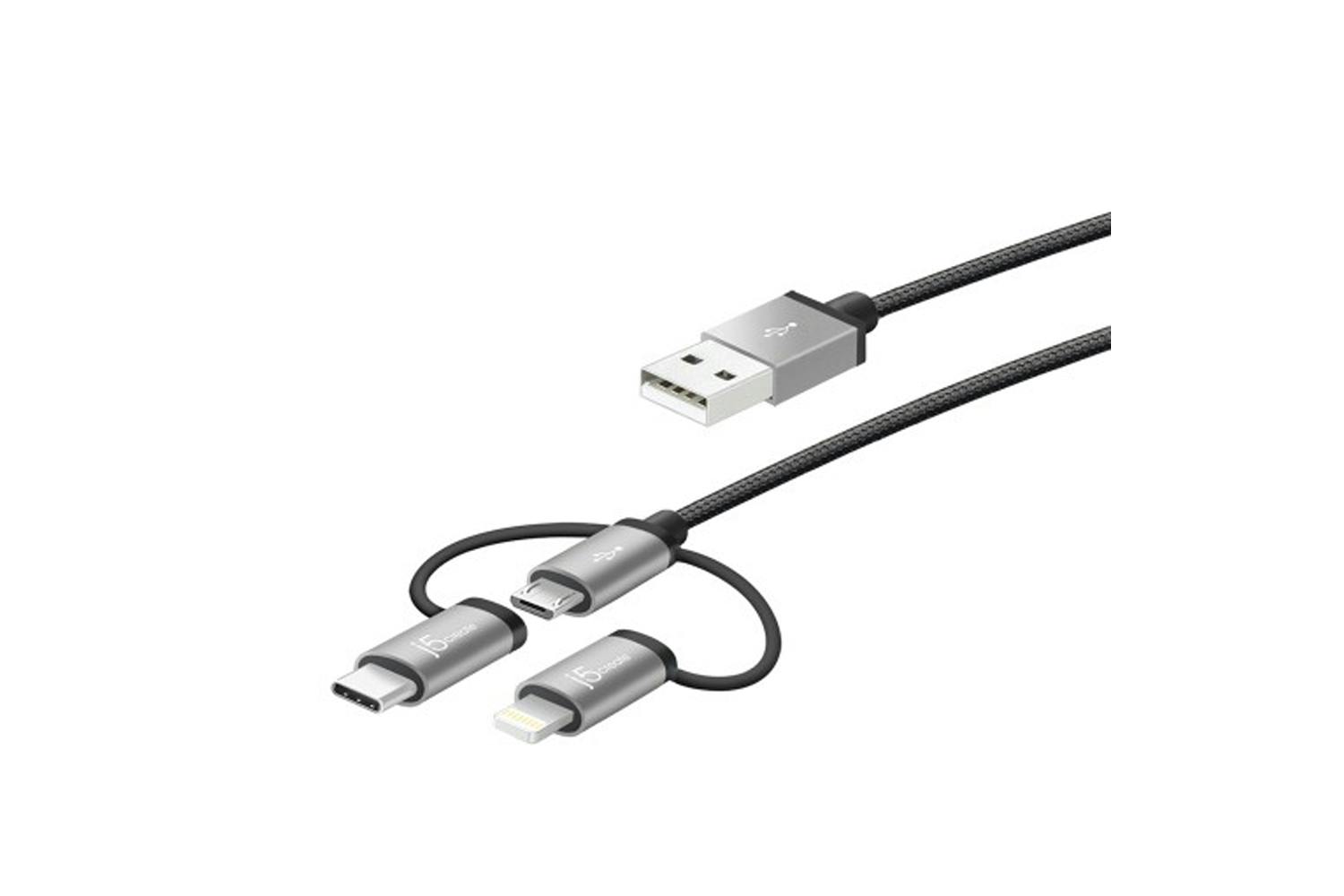 Acqua 3-in-1 Fast Charge USB Cable | Black/Sliver