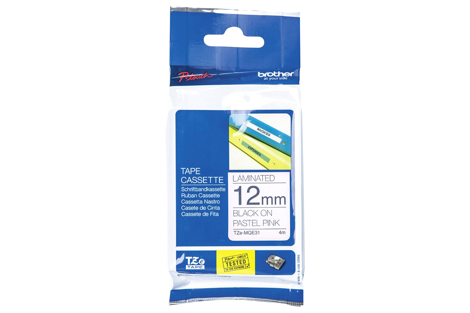 Brother TZe-MQE31 12mm Labelling Tape Cassette | Black on Pink