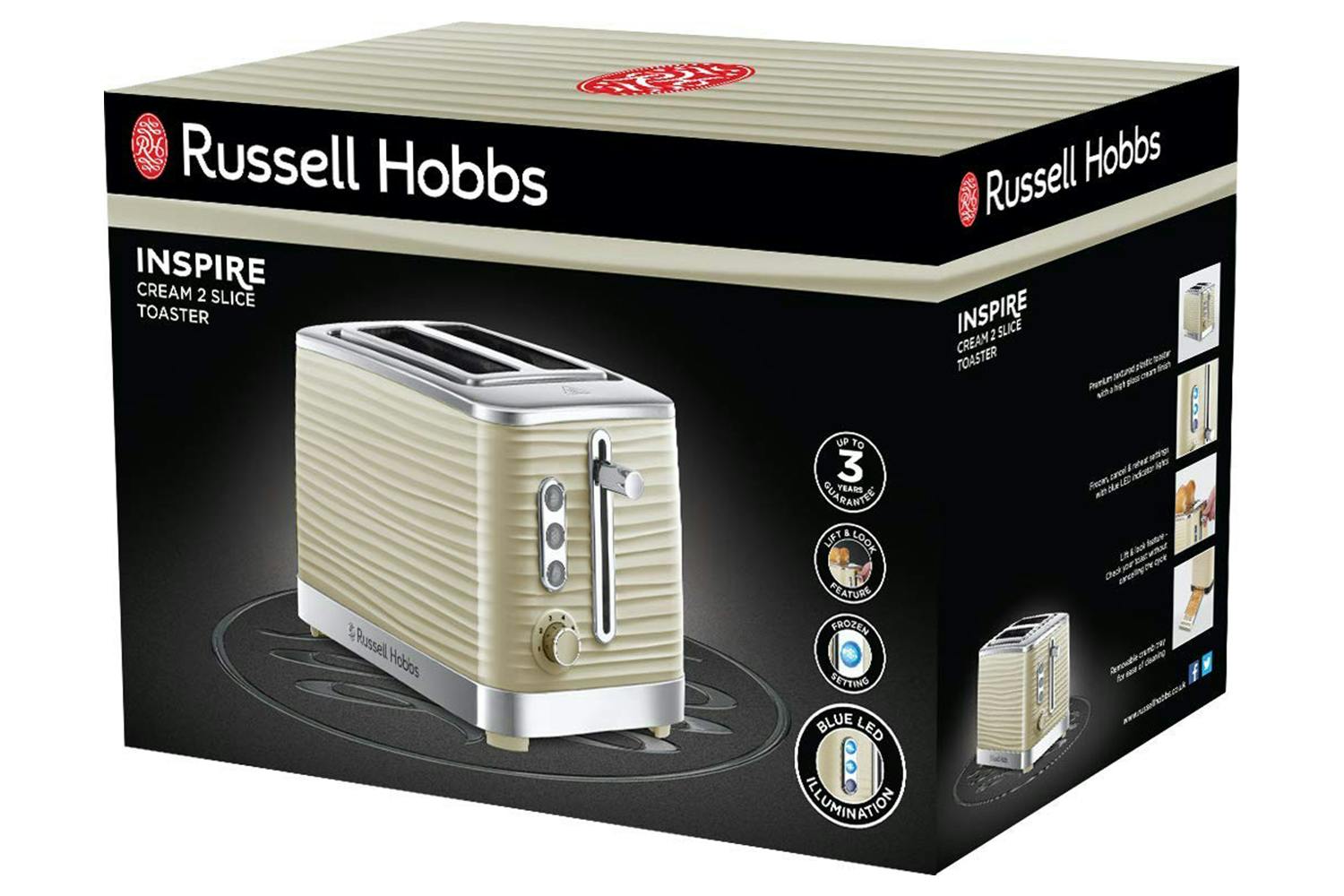 Russell Hobbs Toaster 2 Slice Inspire Cream Toasters Small