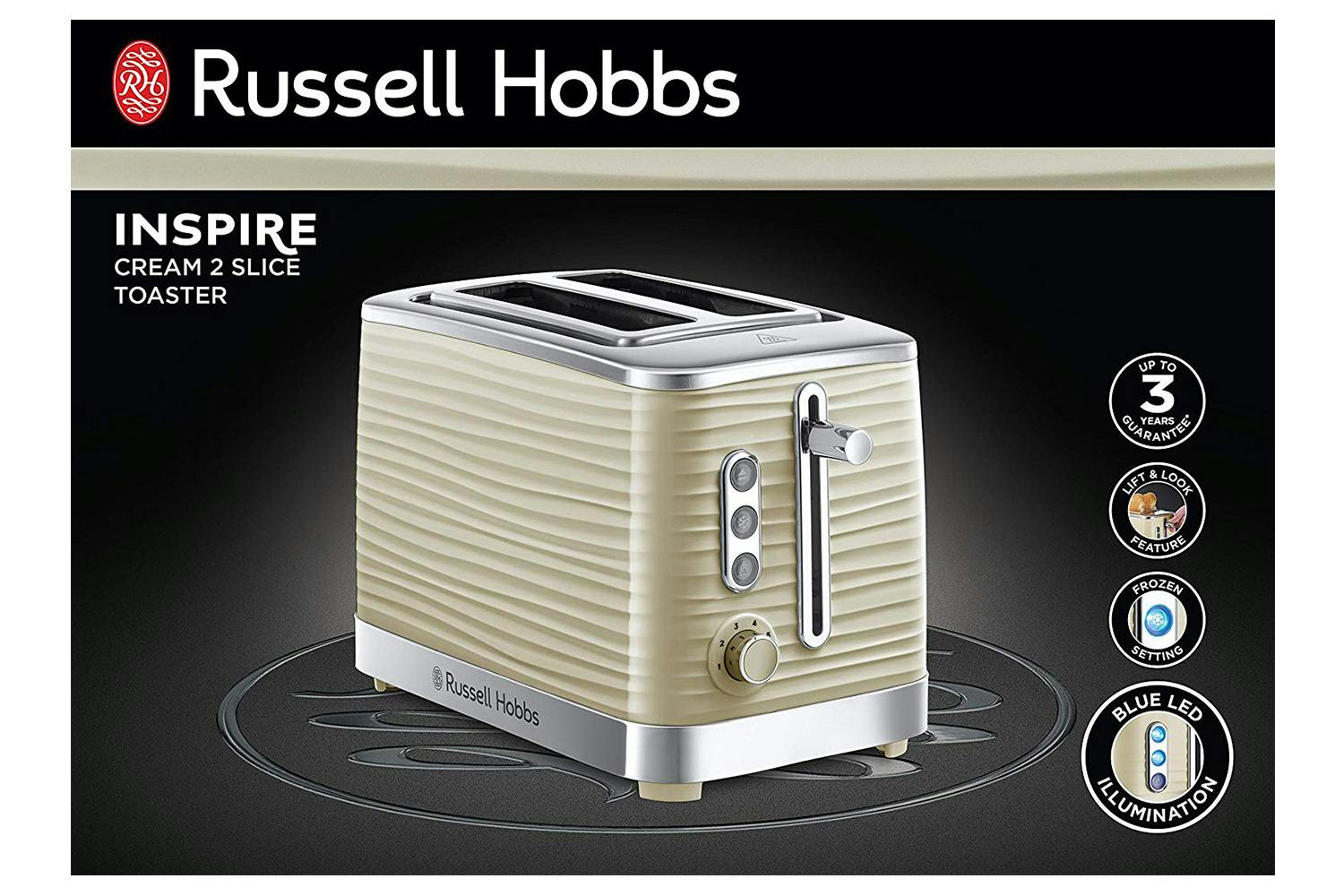 Russell Hobbs Inspire Kettle & 2 Sl Toaster Set Cream