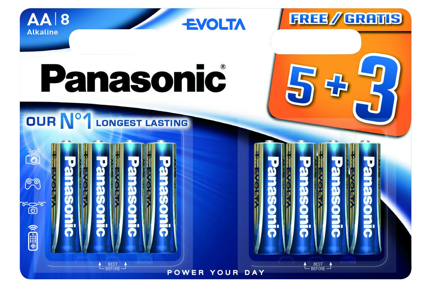 Panasonic Alkaline Evolta AA Battery | 5+3 Pack