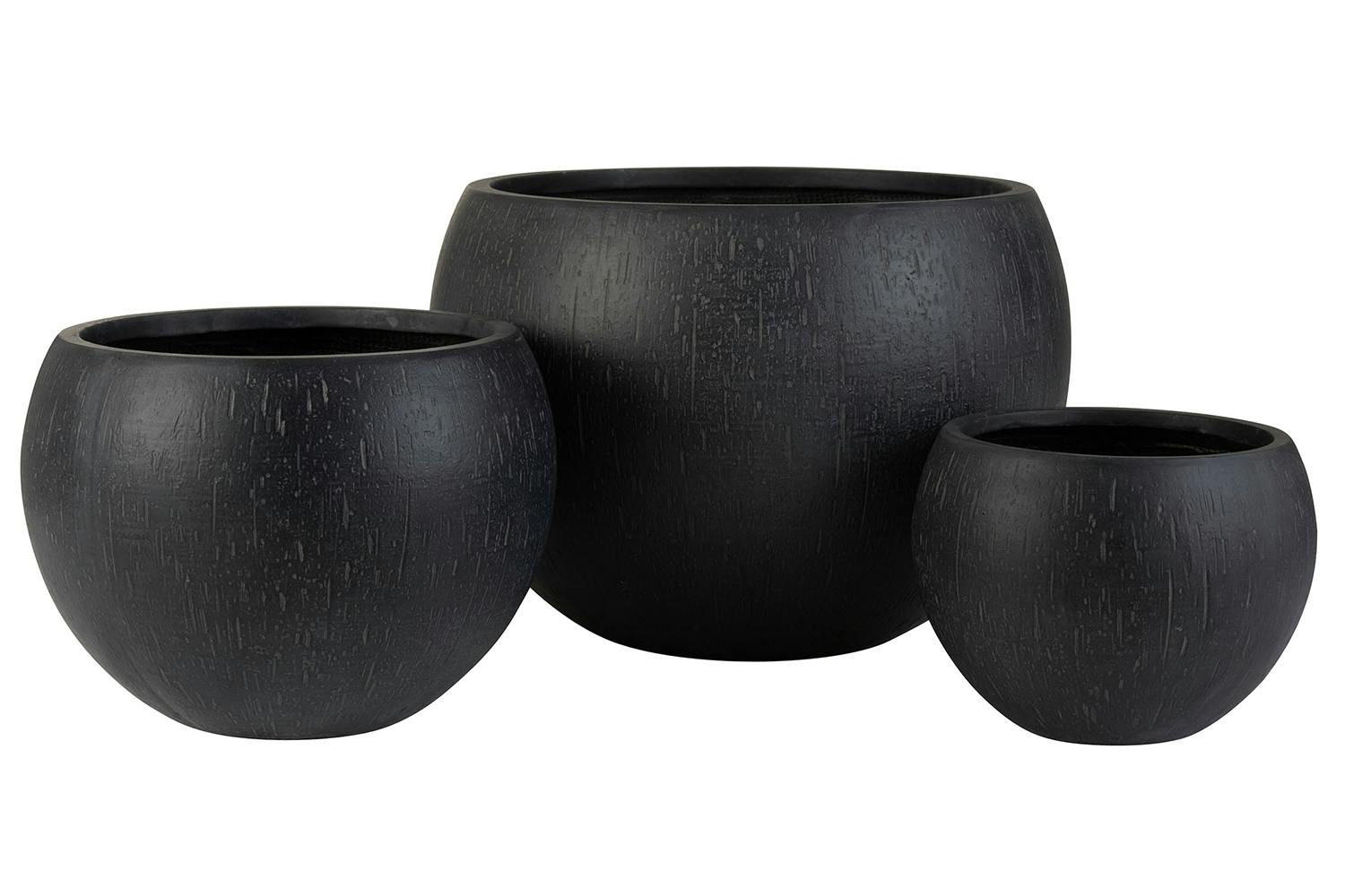 Ceramic Round Flowerpots | 3 Set | Black