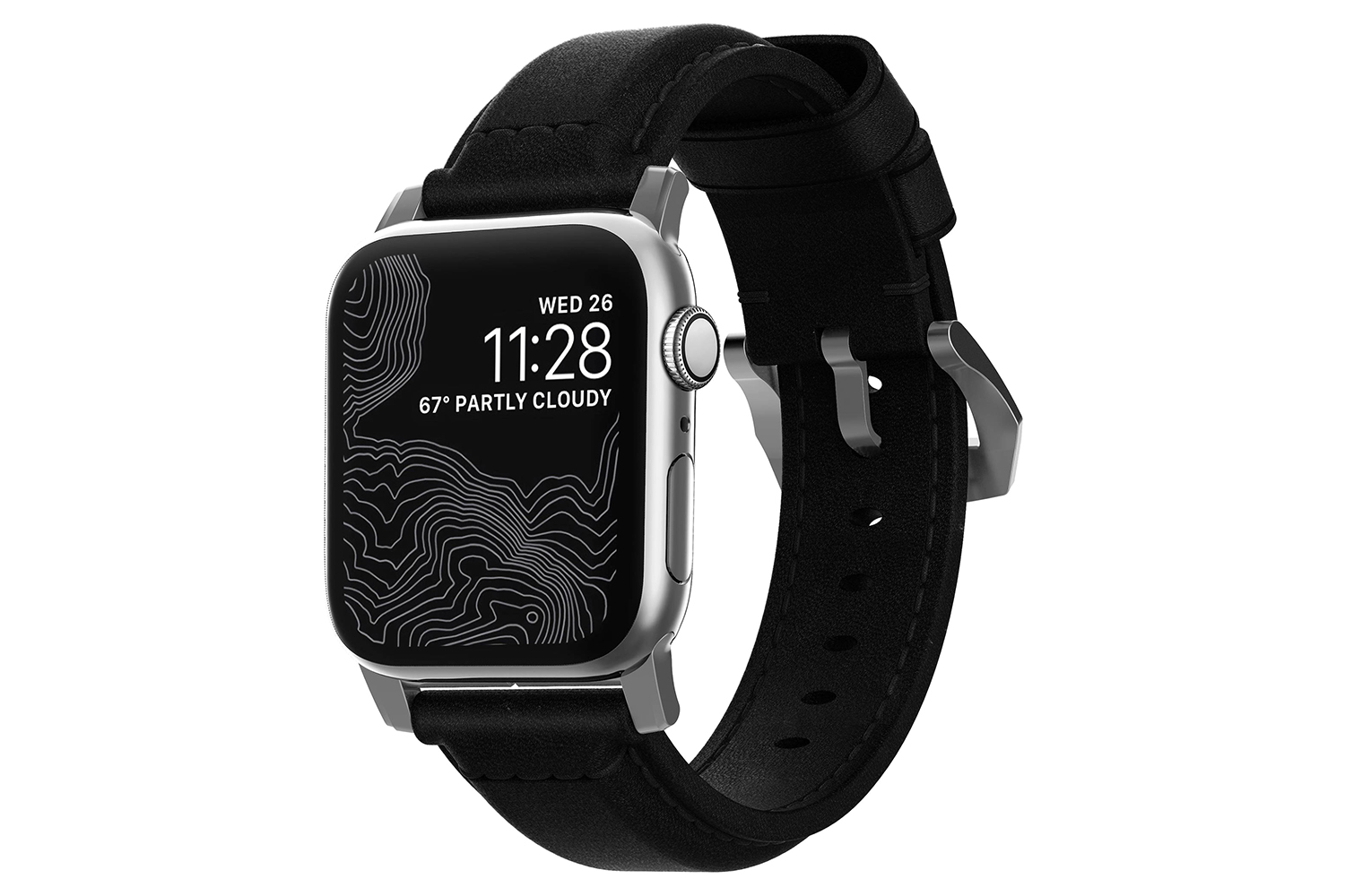 Nomad Apple Watch 42/44mm Modern Leather Strap | Silver/Black