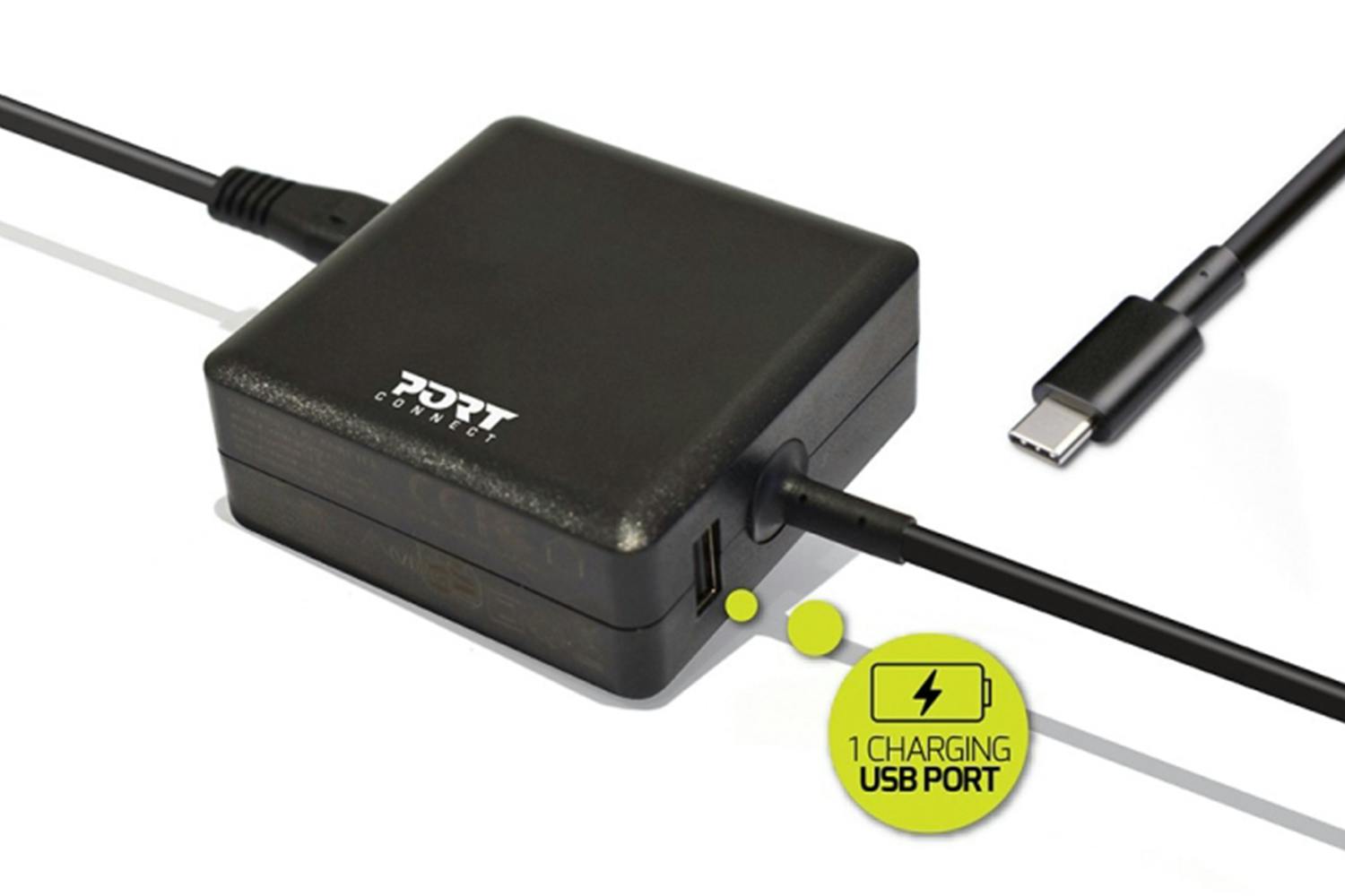 Port Designs 65W Type-C Laptop Power Supply with Charging USB Port