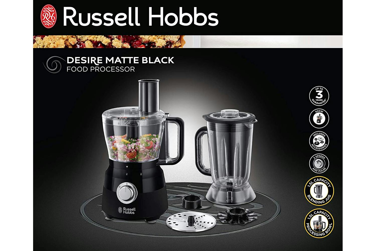 Russell Hobbs Desire Food Processor, 24732, Matte Black