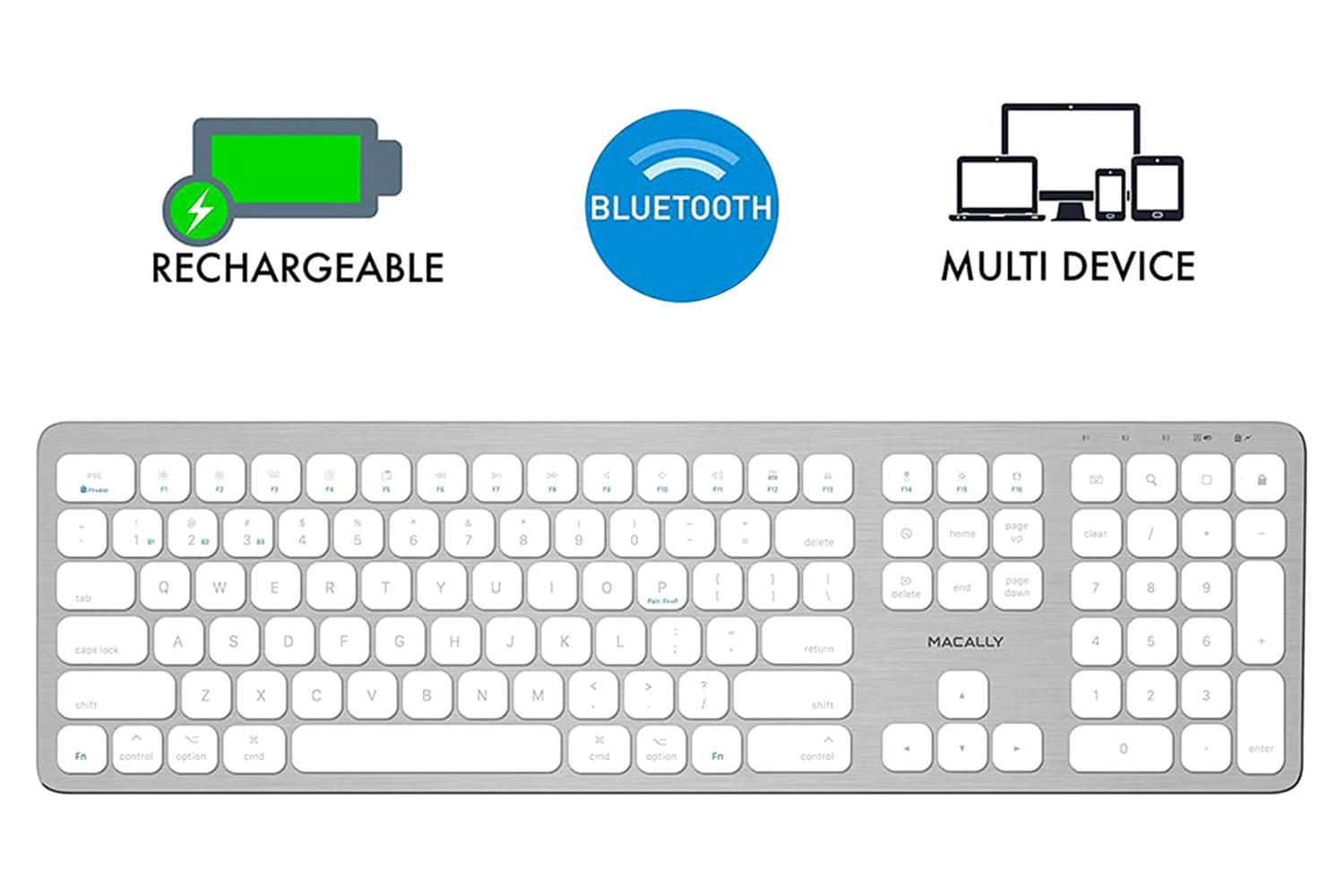 Macally Ultra Slim Bluetooth Wireless Keyboard | Brushed Stainless Steel