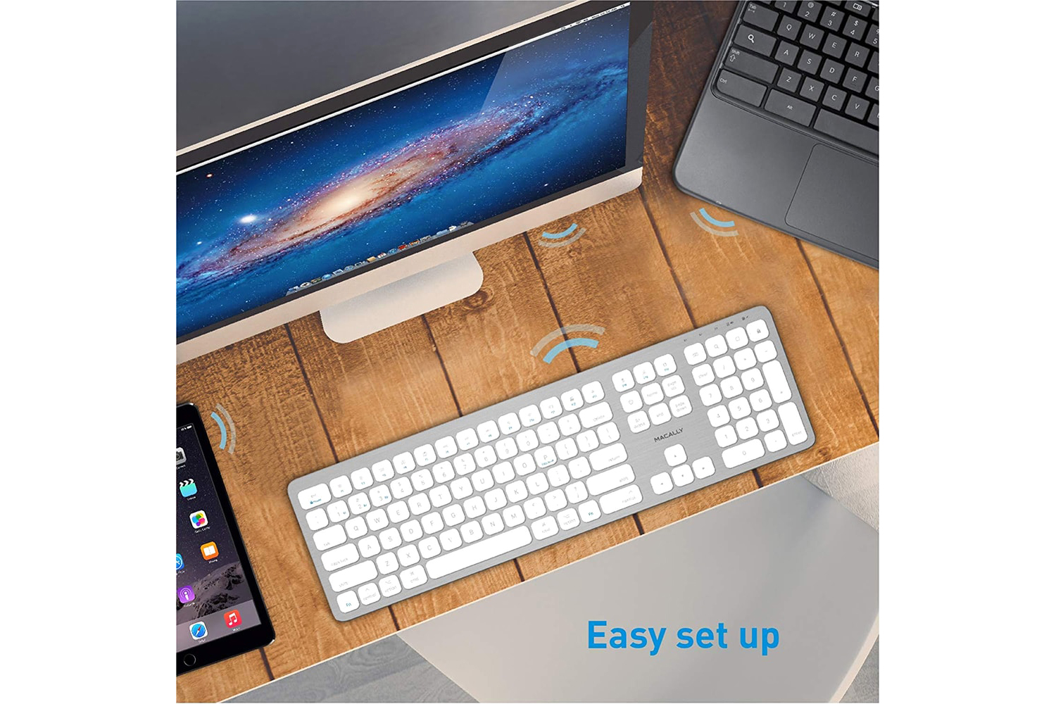 Macally Ultra Slim Bluetooth Wireless Keyboard | Brushed Stainless Steel
