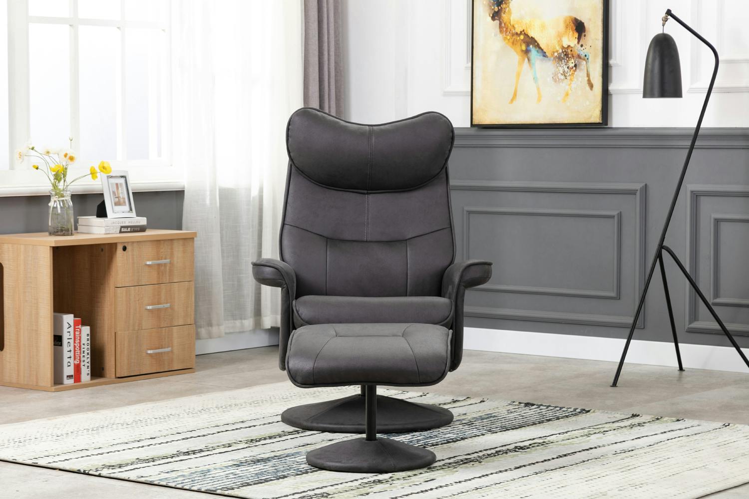 Levi Recliner with Footstool | Grey