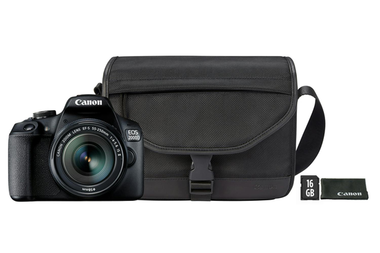 Canon EOS 2000D Camera with EF-S 18-55mm IS II Lens Shoulder Bag & SD Card, Black