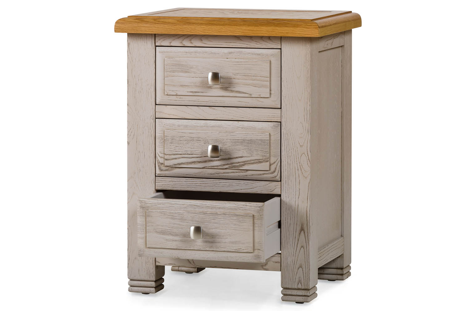 Lancaster Bedside Locker | 3 Drawer | Aged Grey/Oak