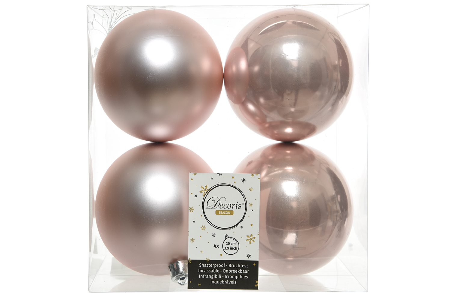Christmas Decoration | Kaemingk Shatterproof Baubles | Blush | 10cm | Pack of 4