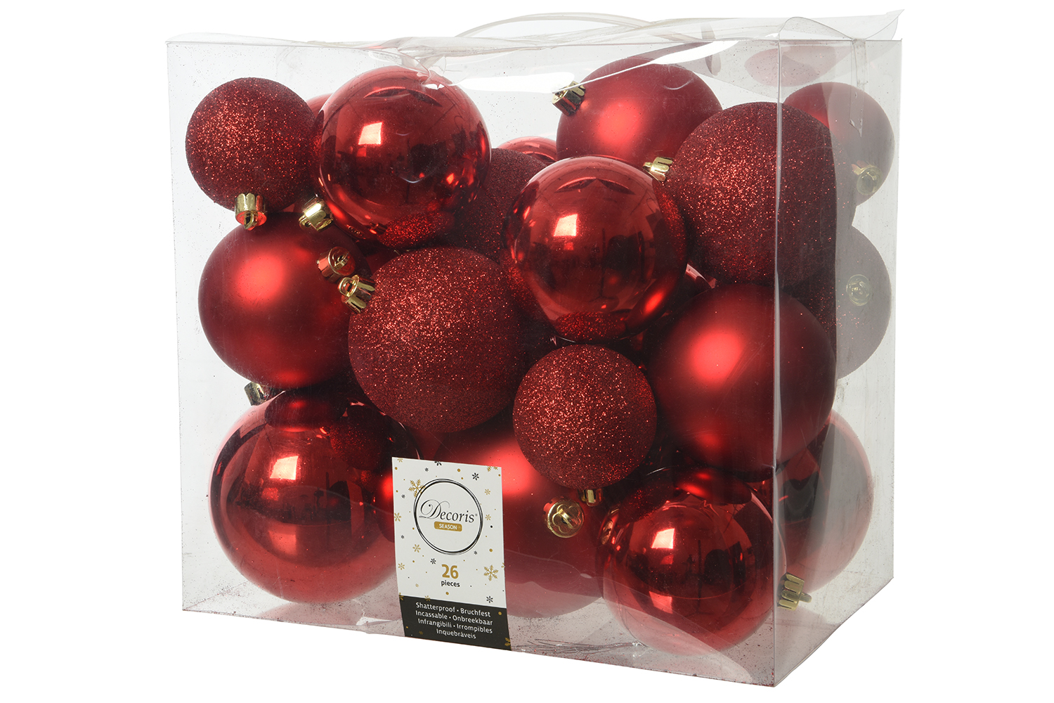 Christmas Decoration | Kaemingk Shatterproof Mix Of Baubles | Red | Pack of 26
