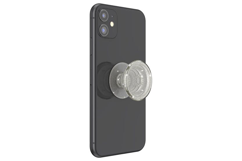 PopSockets PopGrip with Swappable Top | Clear Glitter Silver