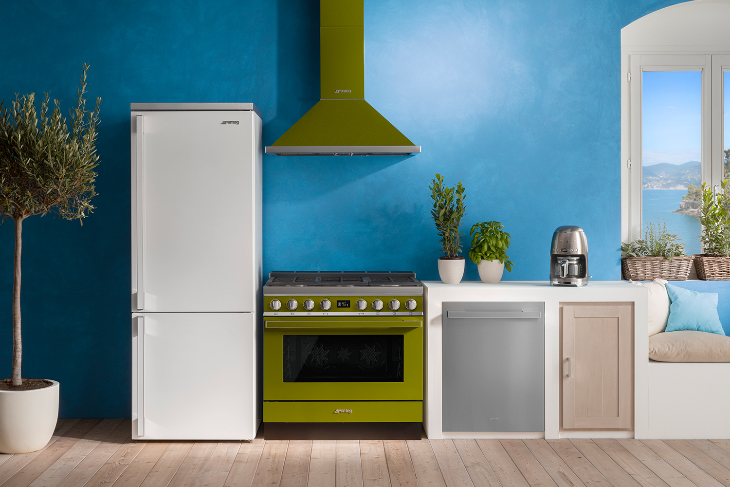 Smeg Portofino 90cm Dual Fuel Range Cooker | CPF9GPOG | Olive Green