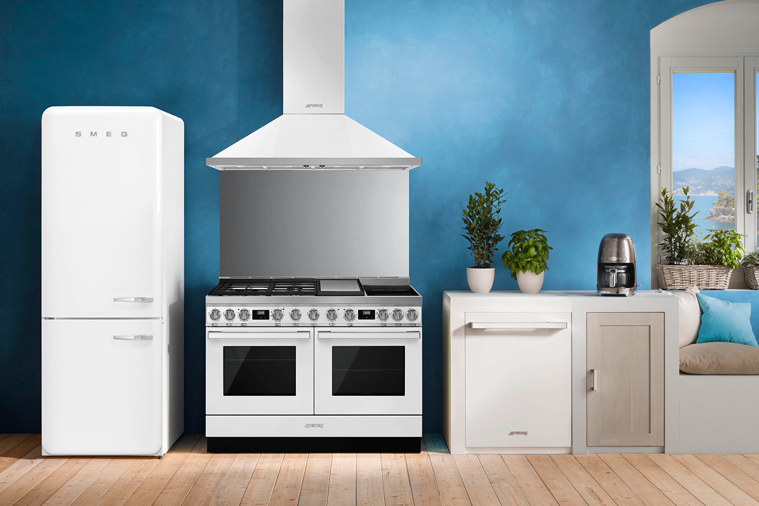 Smeg 120cm Portofino Chimney Cooker Hood | KPF12WH | White