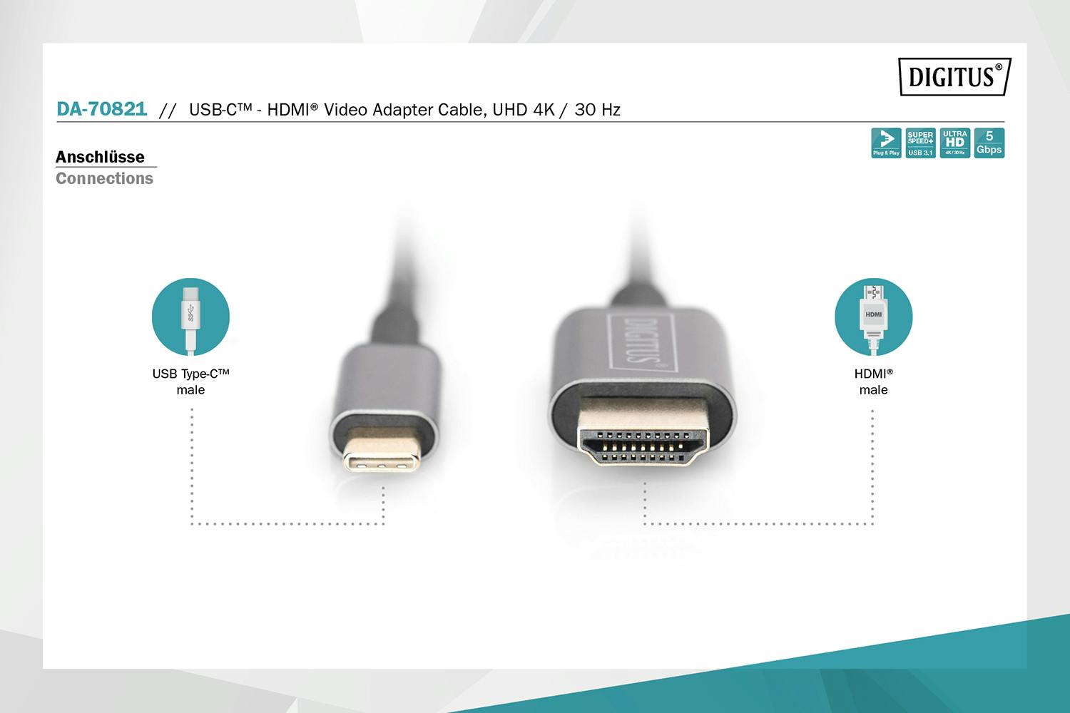 USB-C to HDMI Male to Male Cable - Ireland