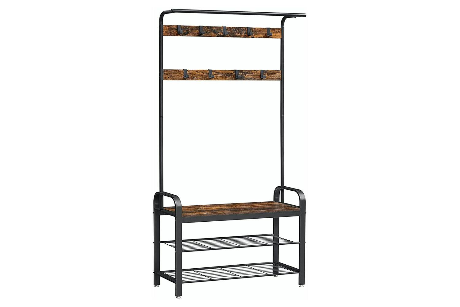 Vasagle Hall Tree With Shoe Bench | Rustic Brown & Black