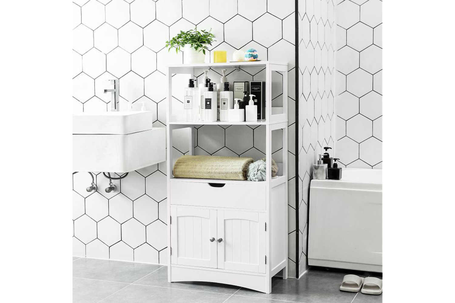 Vasagle  Upper Shelves Bathroom Storage Cabinet | White
