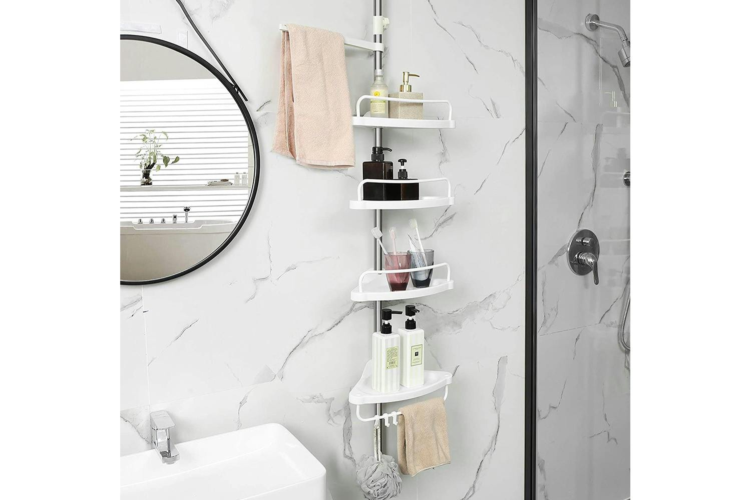 Songmics Tension Corner Shower Caddy | White & Silver
