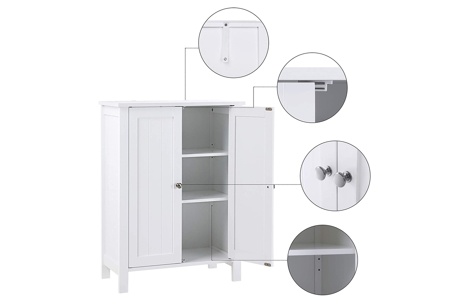 Vasagle bathroom floor storage cabinet with double door adjustable shelf white deals ubcb60w