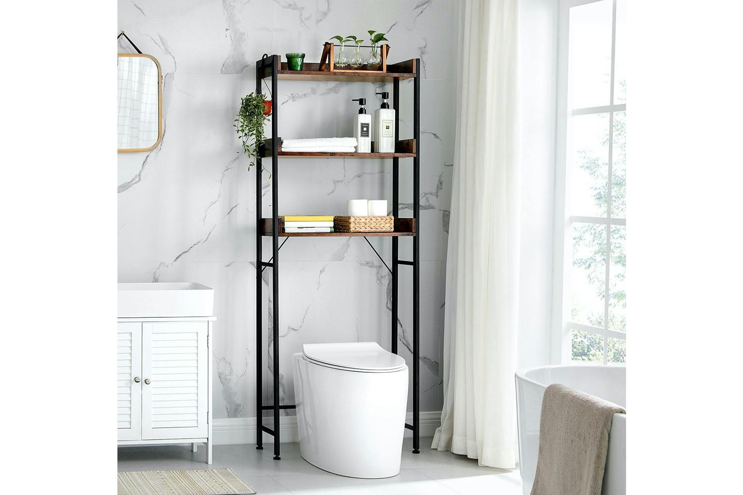 Vasagle Tall Bathroom Storage Shelf | Rustic Brown & Black