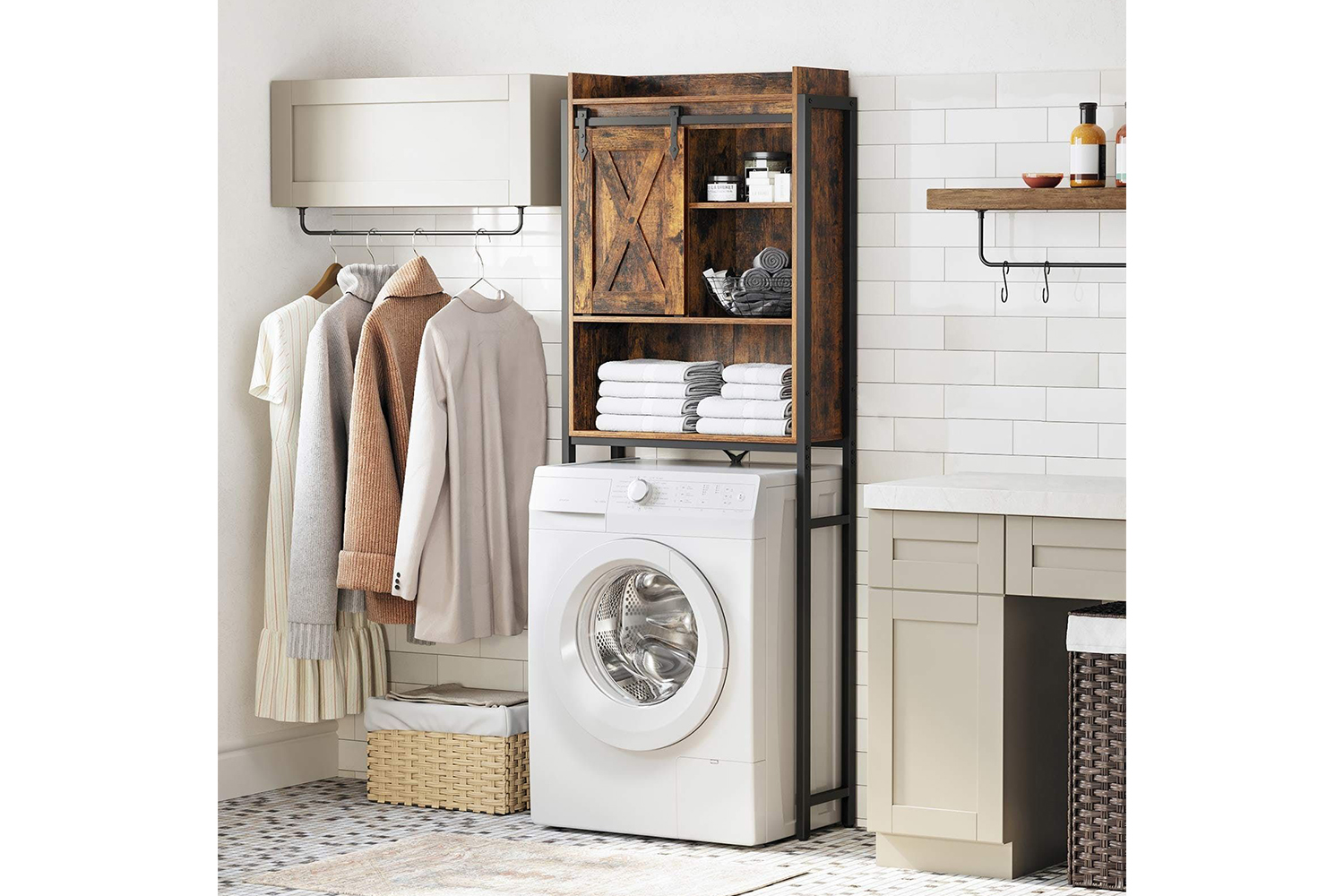 Vasagle UBTS003B01 OverTheToilet Oraganizer Rack Rustic Brown