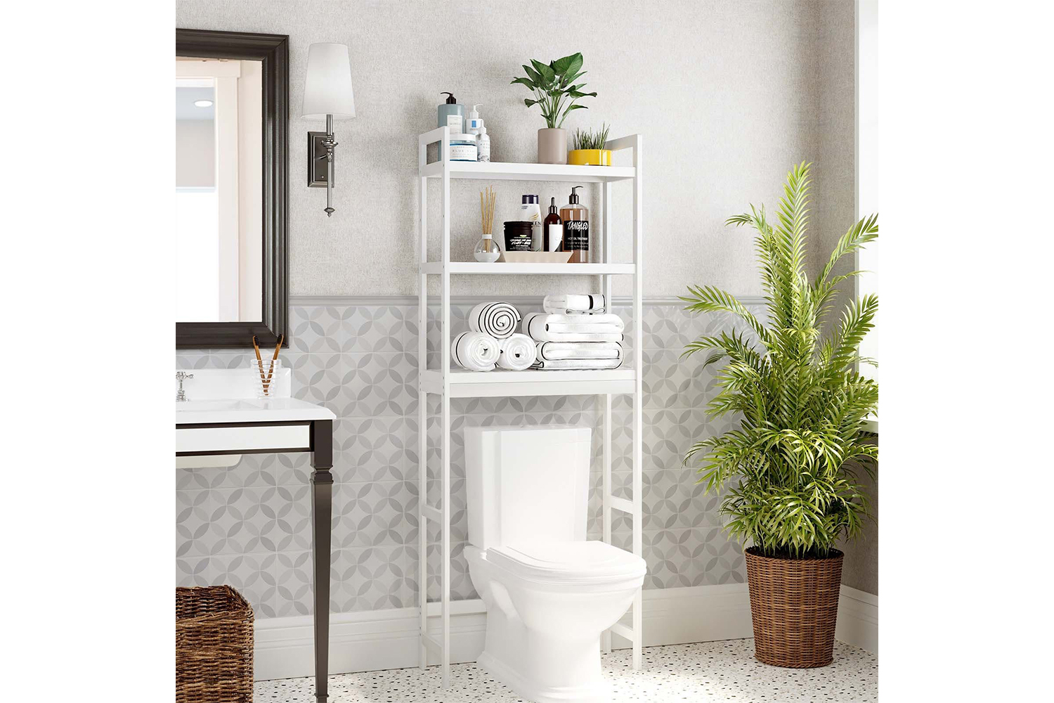 Songmics Adjustable Shelves Bathroom Organizer | White