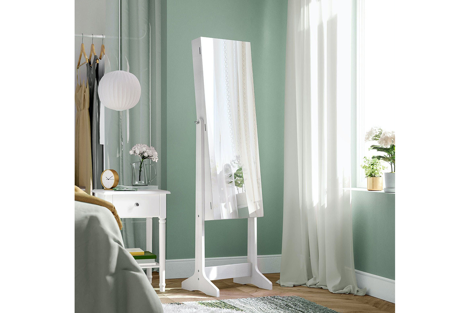 Songmics Freestanding Jewelry Cabinet Armoire with Mirror | White