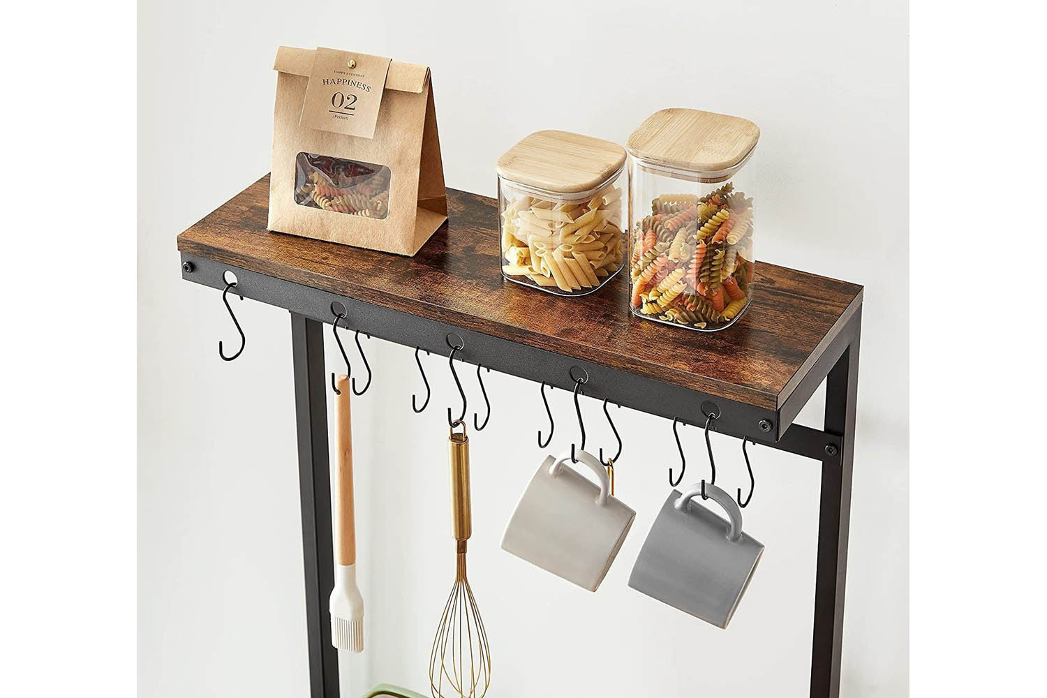 Vasagle UKKS021B01 Industrial Bakers Rack with Shelves & Hooks Rustic