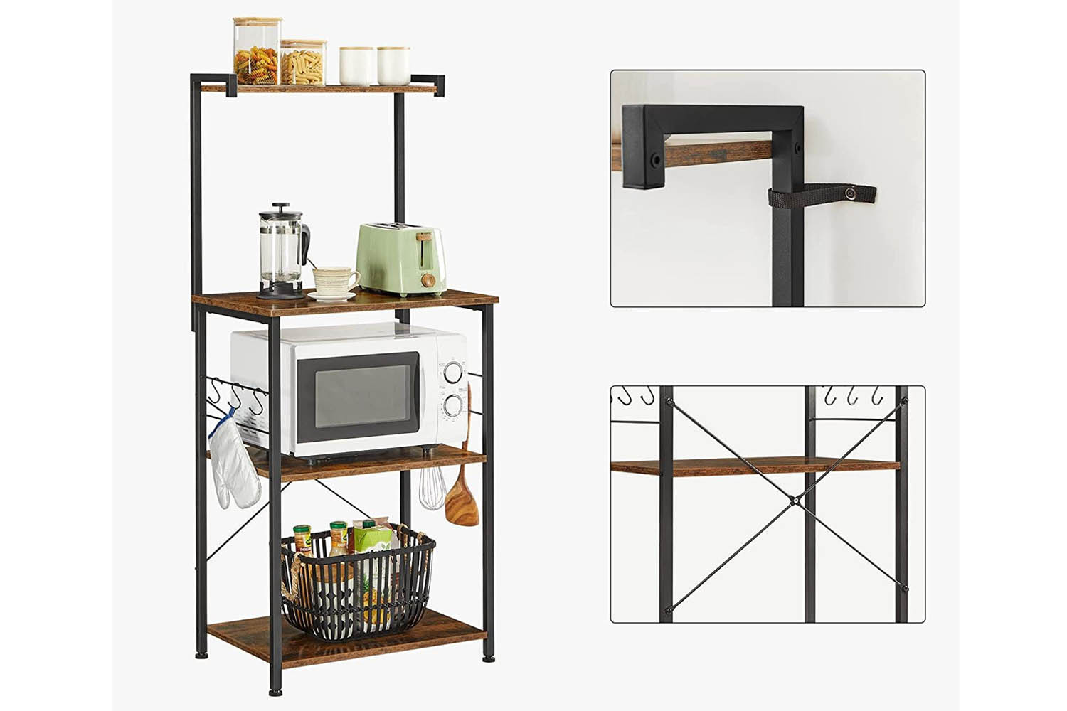 Vasagle UKKS023B01 3 Tier Bakers Rack Rustic Brown & Black Ireland