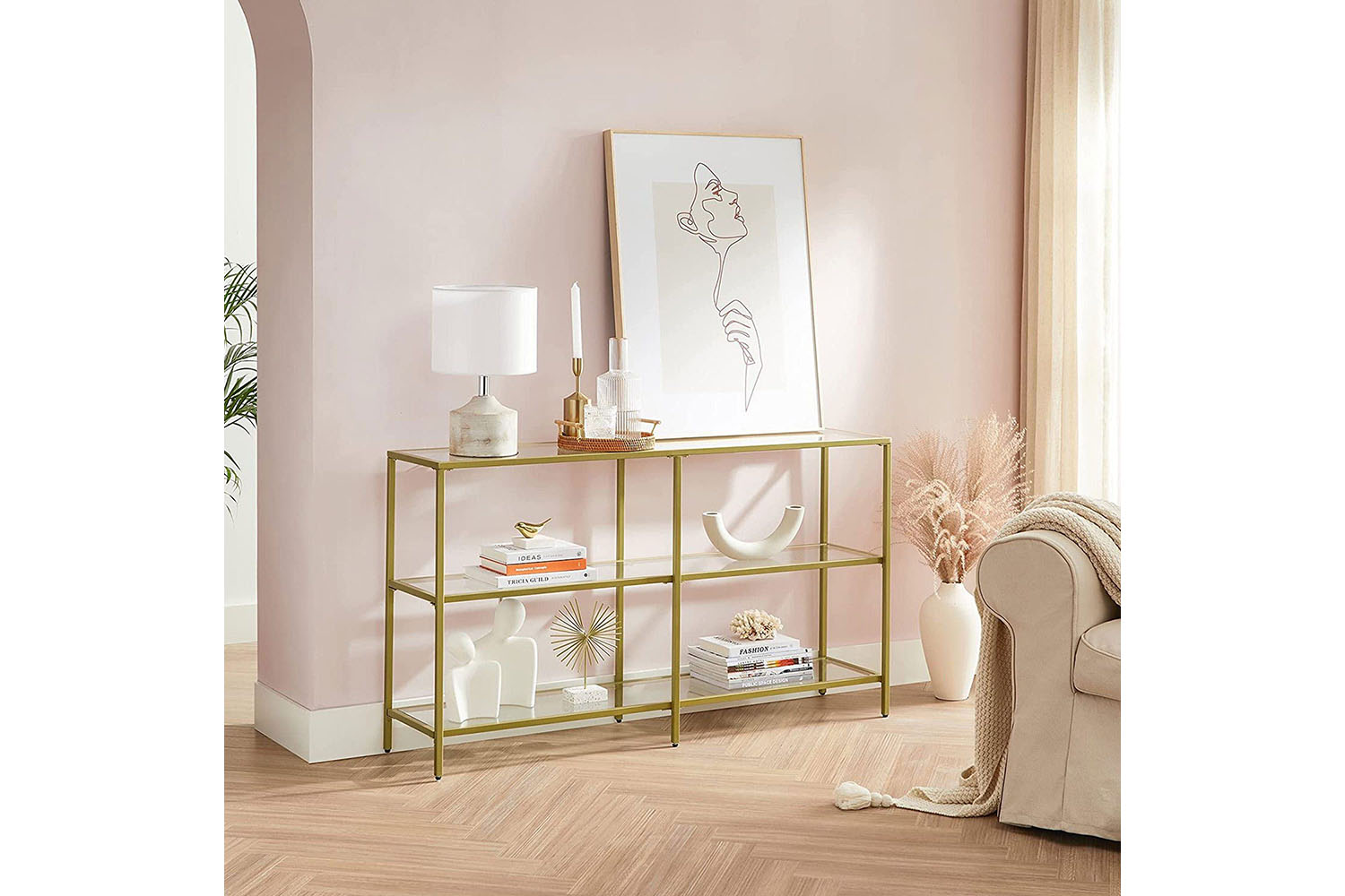 Vasagle 3 Tier Glass Console Sofa Table | Gold