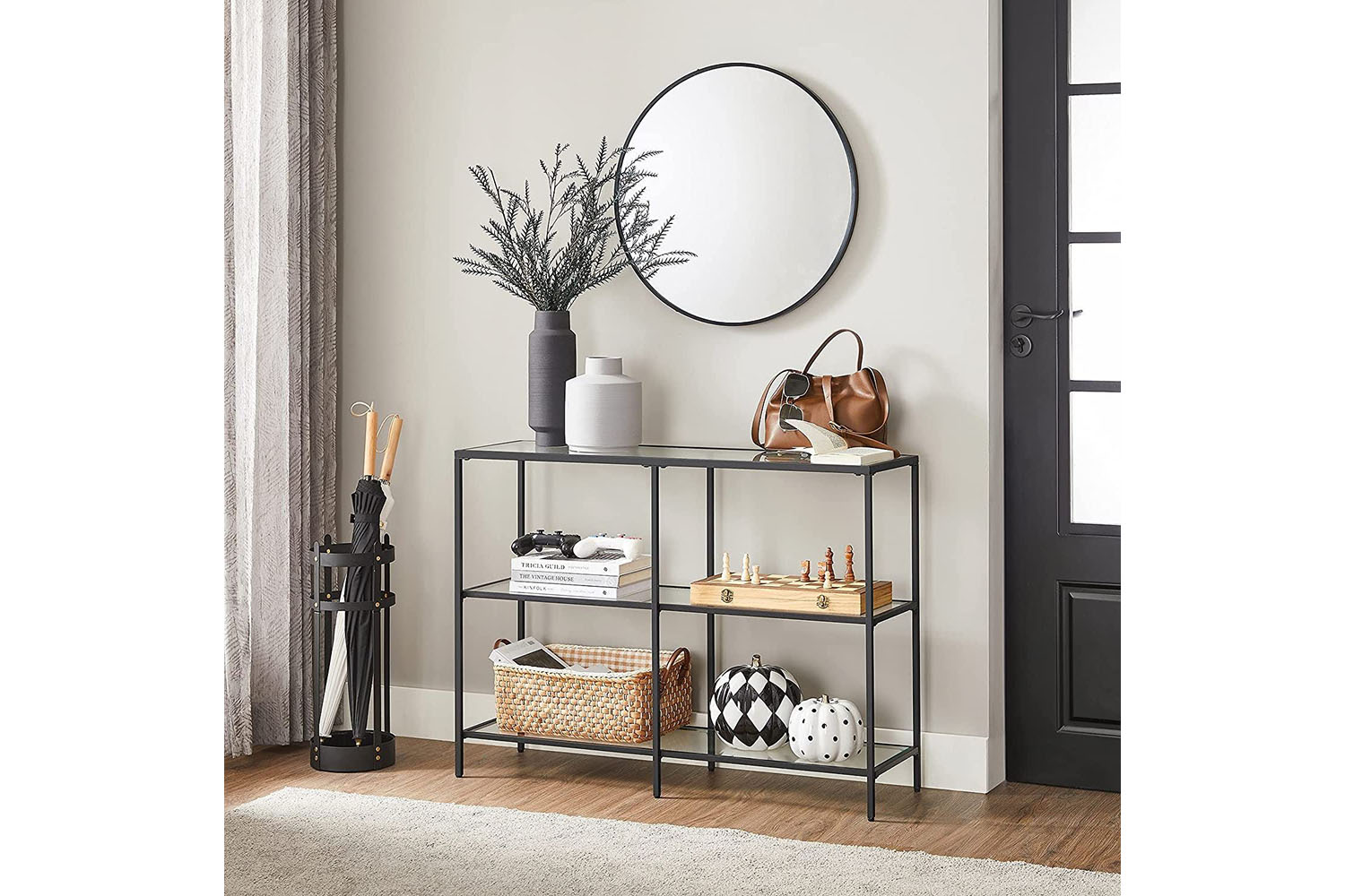 Vasagle Glass Console Table with Shelves | Black