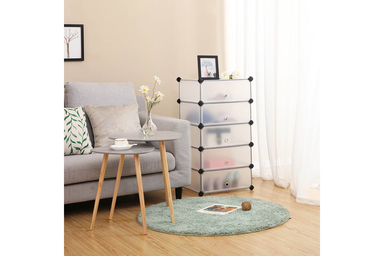 Songmics 10 Cubes Shoe Rack | White & Semitransparent