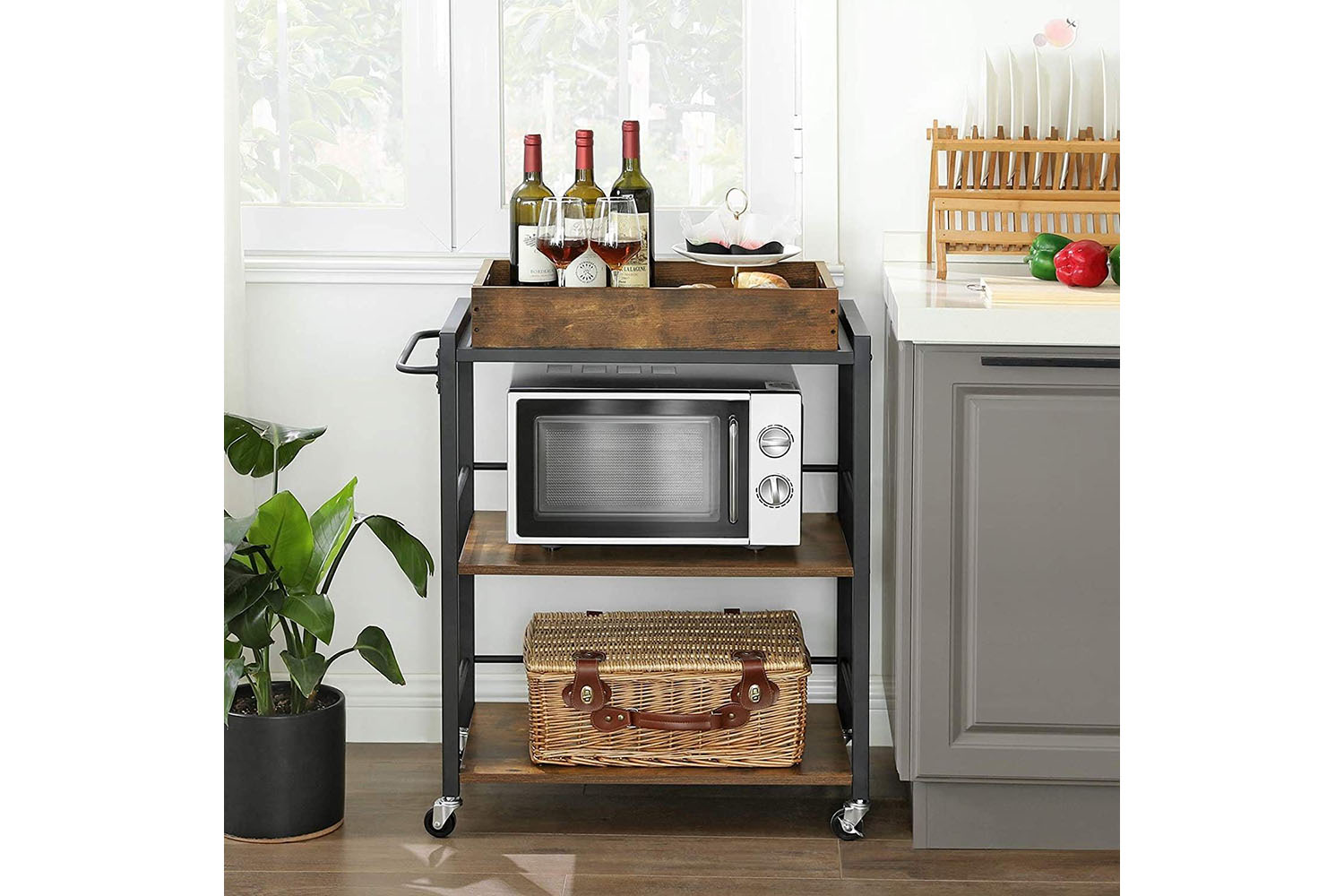 Vasagle Kitchen Serving Cart with Removable Tray | Rustic Brown
