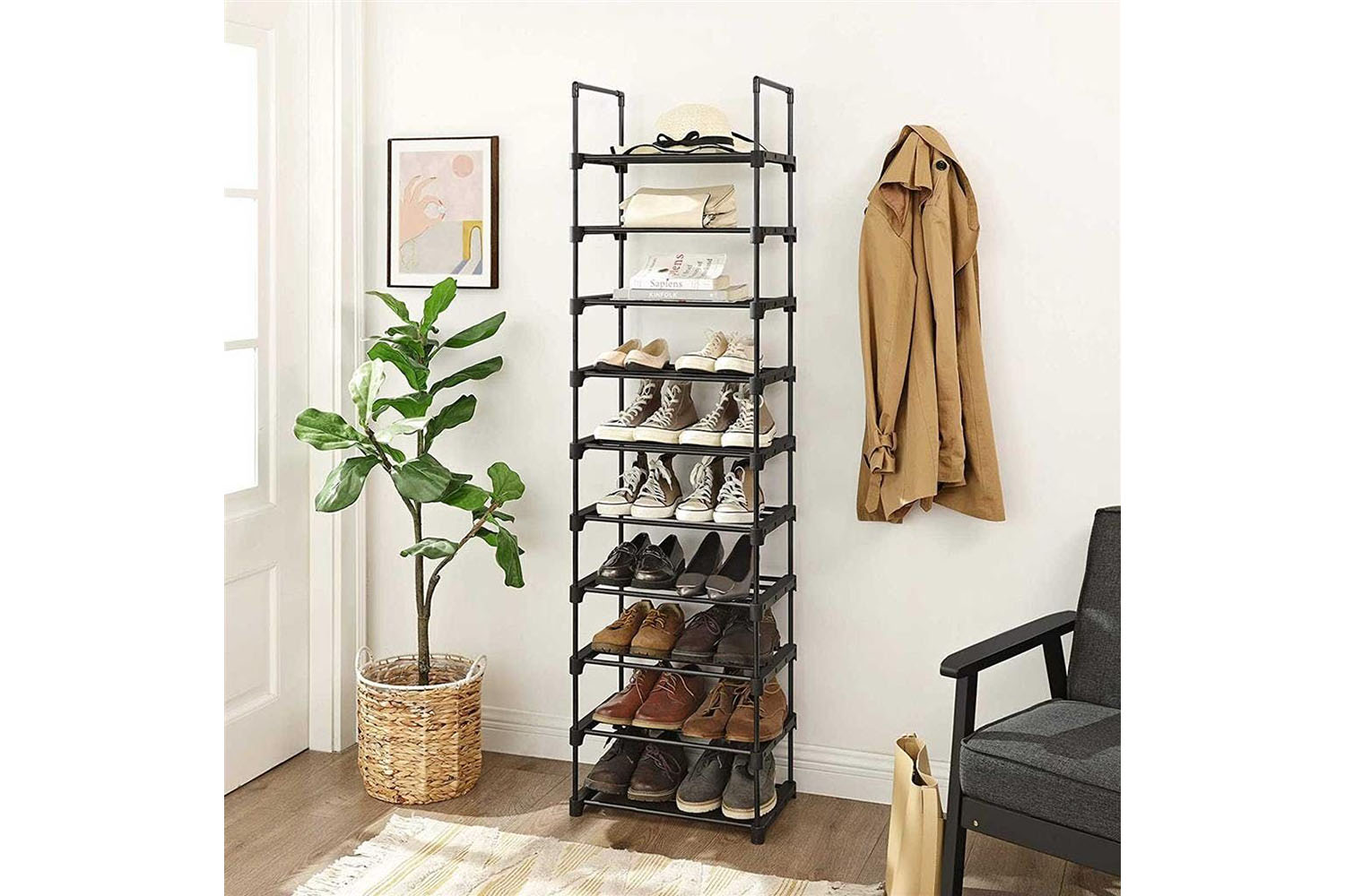 Songmics Portable 10 Shelf Shoe Rack | Black