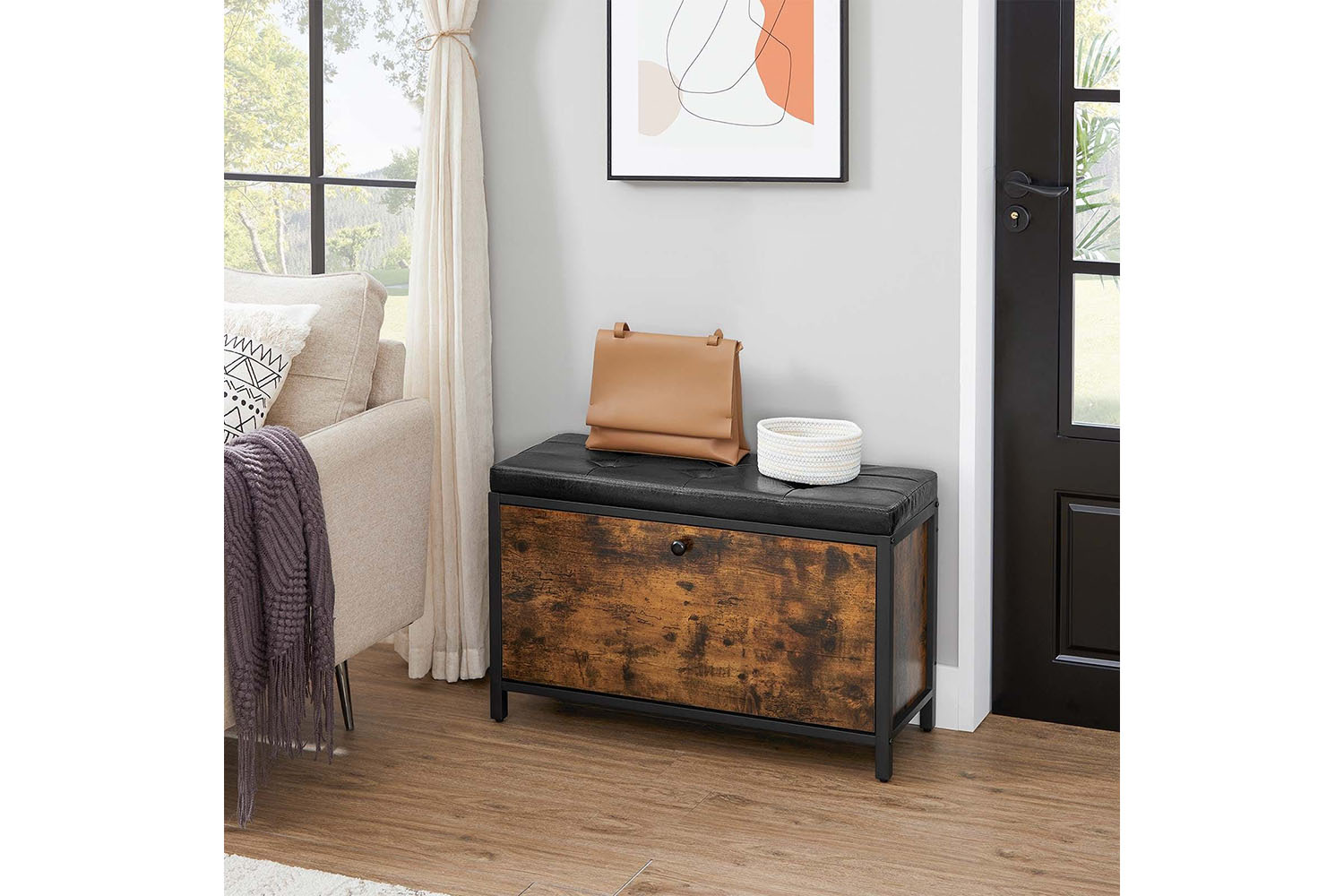 Vasagle Shoe Bench with Flip Door | Rustic Brown & Black