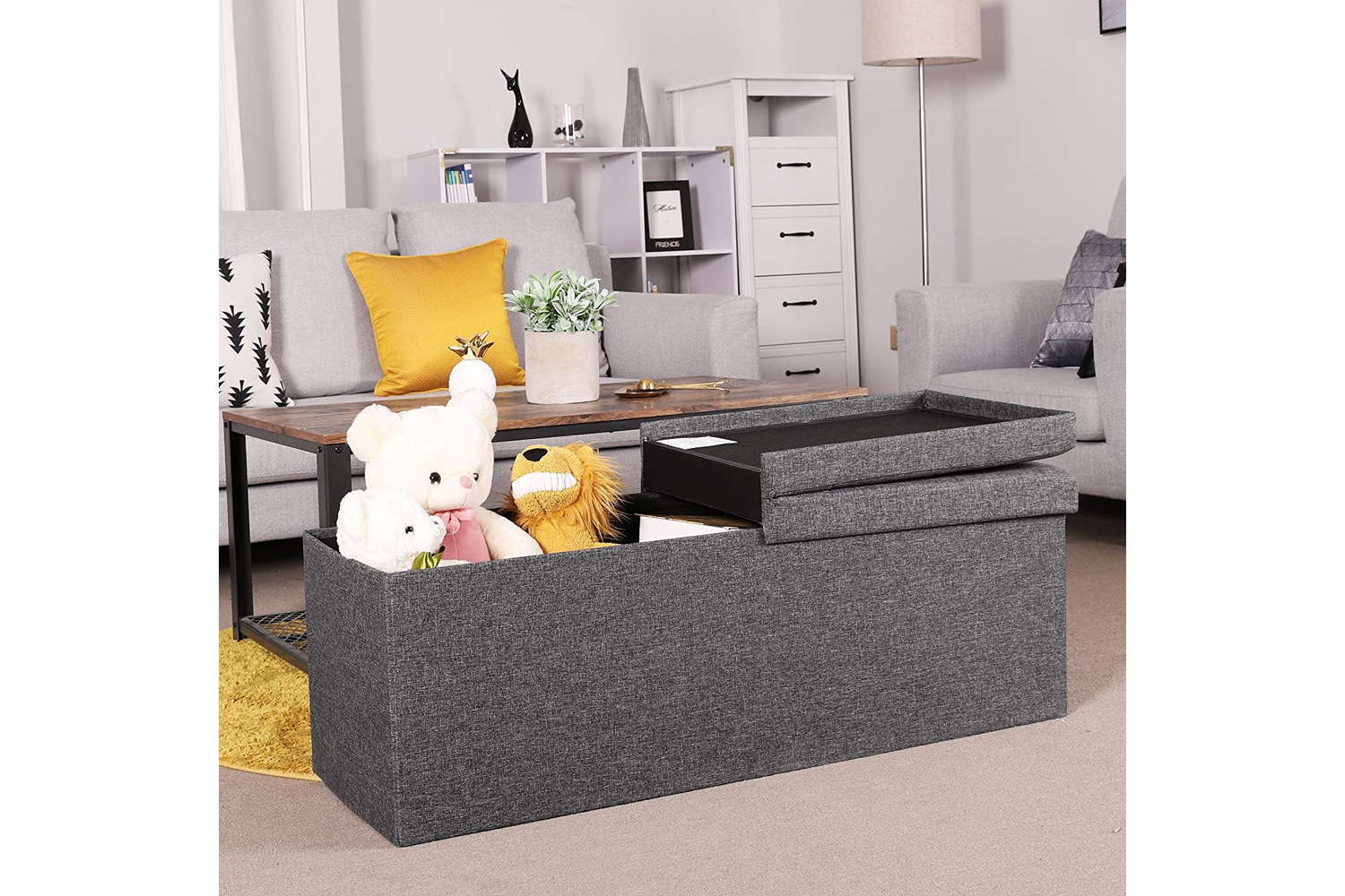 Songmics  Folding Storage Ottoman Bench | Dark Gray