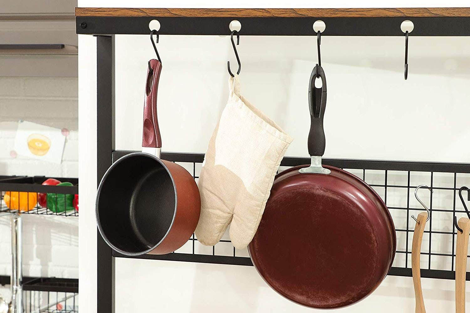 Vasagle Industrial Kitchen Bakers Rack with Hooks Rustic Brown