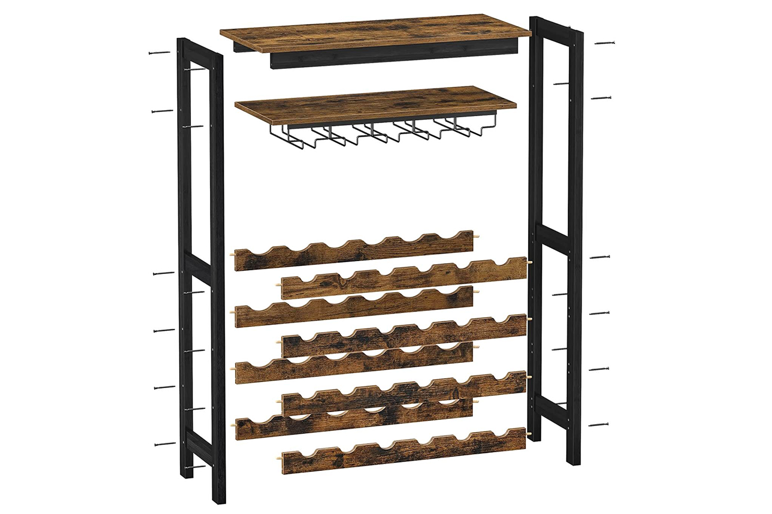 Songmics Industrial Wine Rack with Glass Holder Rustic Brown & Black