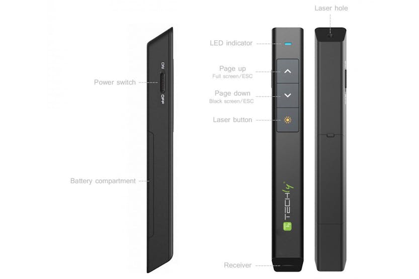 Techly Wireless Presenter with Integrated Laser Pointer | Black