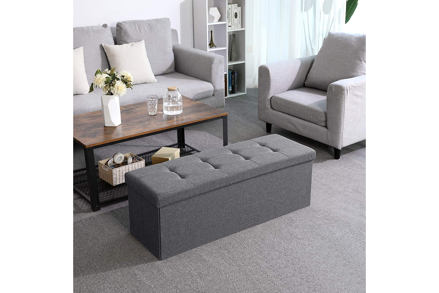 Songmics  Folding Storage Ottoman Bench | Dark Grey